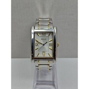 Relic by Fossil Allen Mens Tank Watch Two Tone Stainless Date New Battery 50M